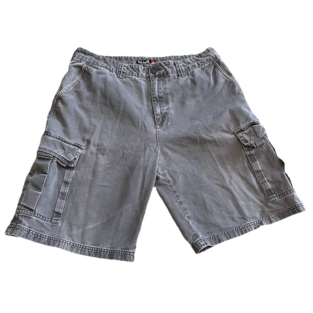 Quiksilver Y2K Grey Cargo Shorts Men's 36 Distressed Skater Streetwear Grunge